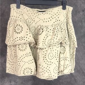 Express Eyelet Ruffle Mini Skirt / Light Sage Green / Size 8